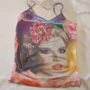 NWT Connection 18 Pink Multicolor Graphic Artistic Beaded Camisole - Size XS/S